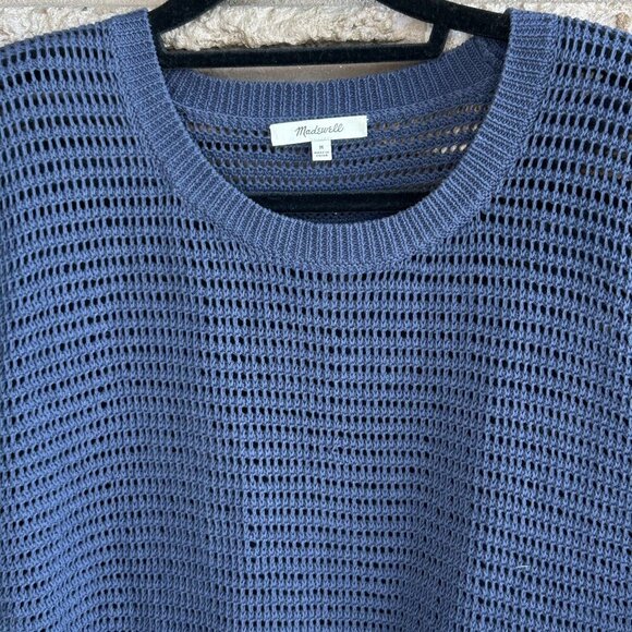 Madewell Navy Blue Open Weave Crewneck Pullover 100% Cotton Sweater Size Medium - Picture 5 of 7
